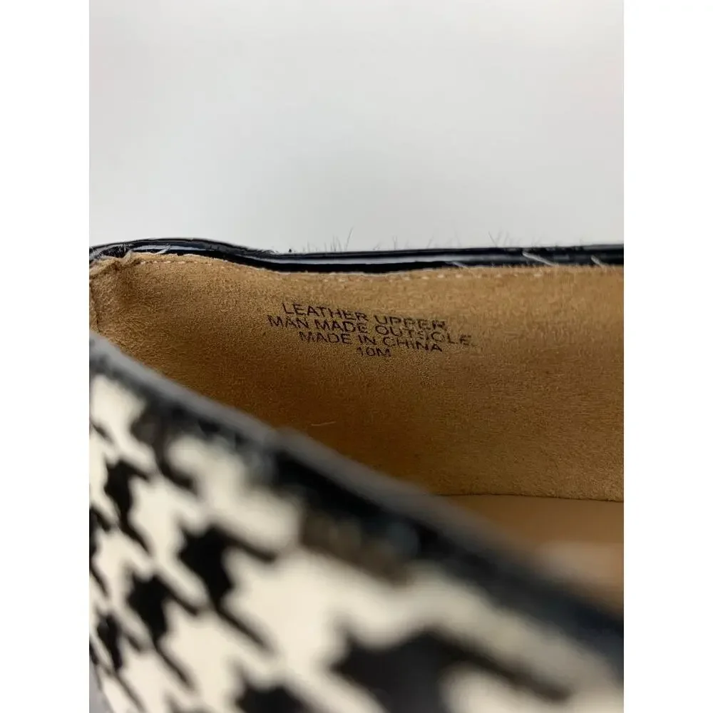 Talbots Flats Black White Houndstooth Calf Hair Tassel Fringe Shoes Women's 10